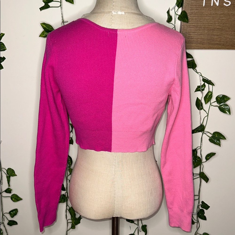 Wild Fable Two Tone Pink Cropped Button Front Longsleeve - Picture 3 of 4